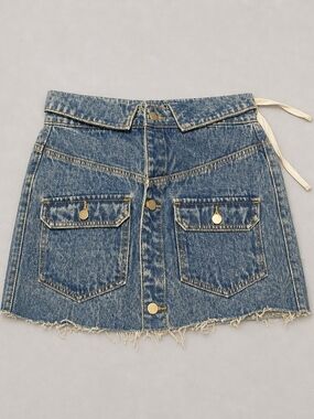 Denim Button-Front Mini Skirt with Patch Pockets